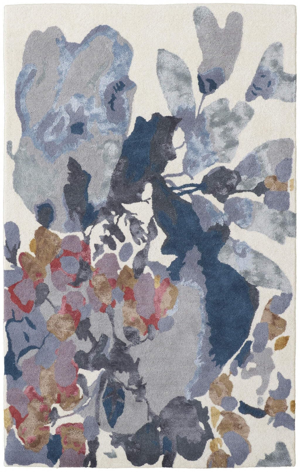 HomeRoots 513404 9 x 12 ft. Blue Gray & Pink Wool Floral Hand Tufted Handmade Rectangle Area Rug