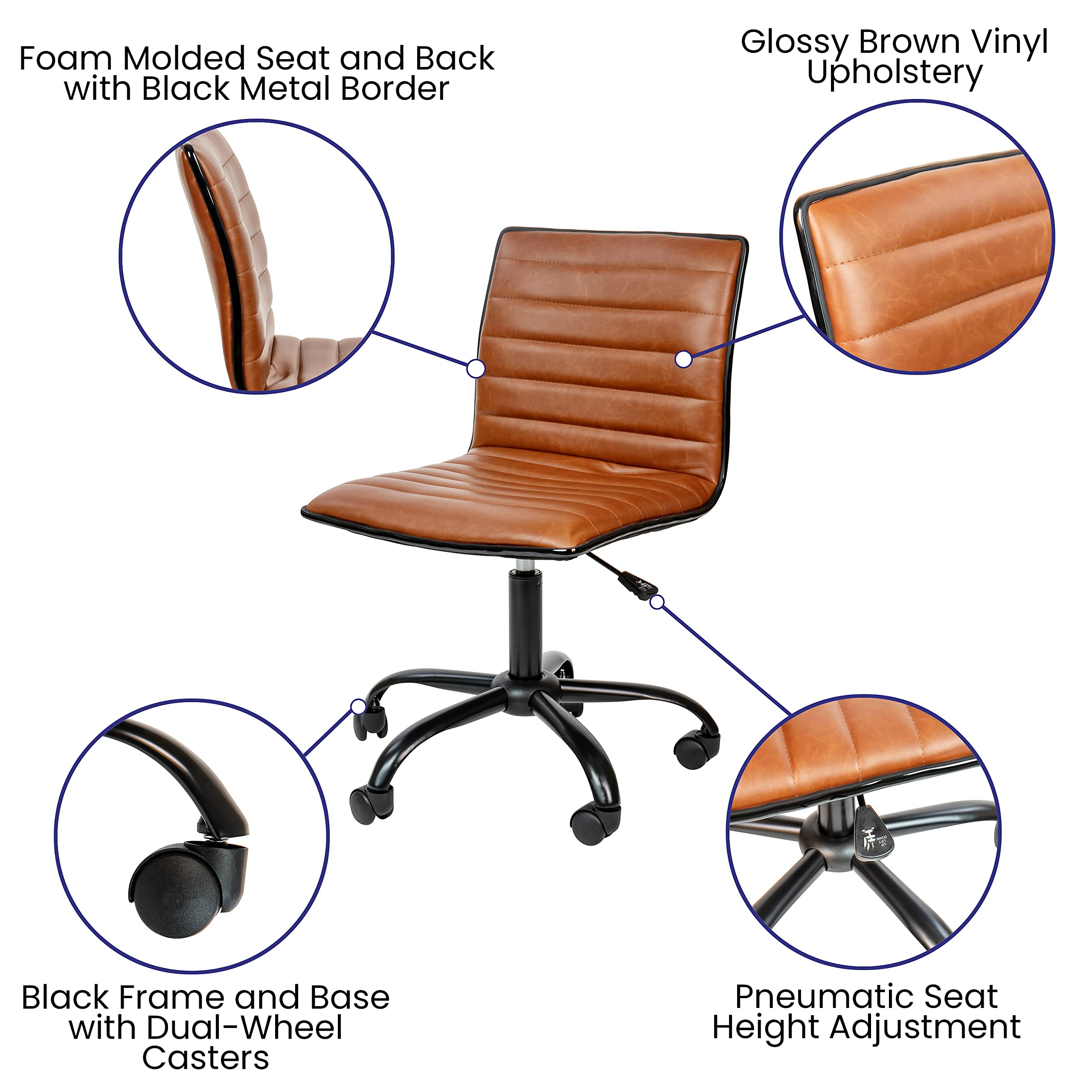 Flash Furniture Alan Low-Back Ribbed Upholstered Vinyl Swivel Desk Chair - Thumbnail 4