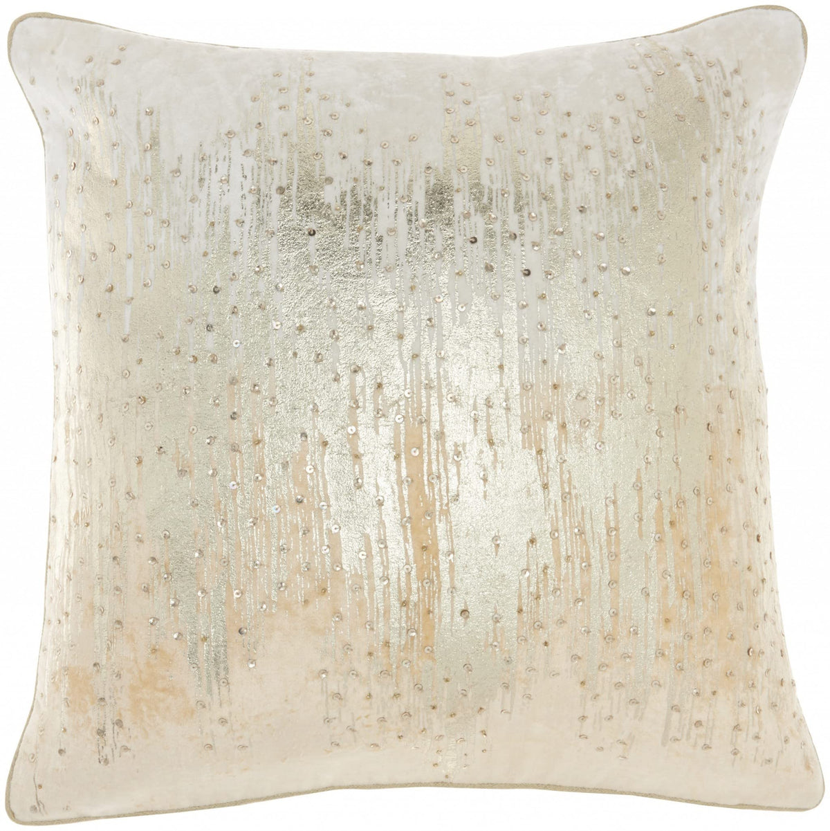 HomeRoots Rose Gold Velvet Cream Sequined Ombre Throw Pillow