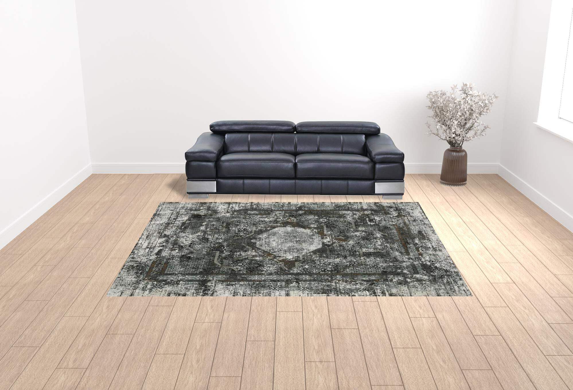 HomeRoots 508939 10 x 13 ft. Charcoal Rust Gray Blue Ivory & Brown Oriental Power Loom Stain Resistant Rectangle Area Rug