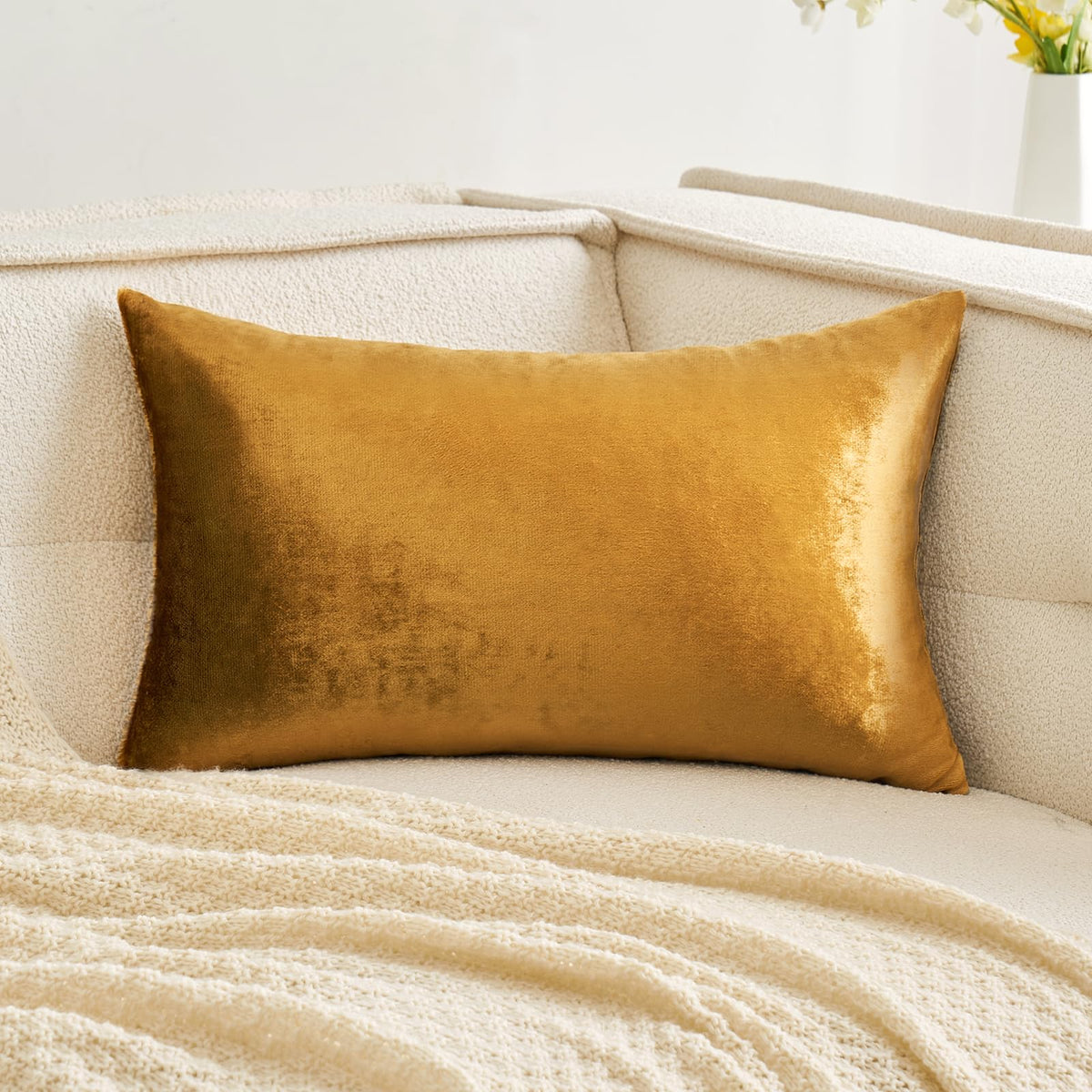 Miulee Dark Gold Velvet Throw Pillow Cover 12 X 20 Inch Soft Decorative Pillow Cover Lumbar Cushion Case Home Decor For Couch So
