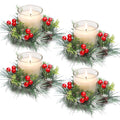 Christmas Candle Ring, 4 Pcs Votive Candle with Red Berry Pinecone, Xmas Ring Candle for Table Centerpiece Decoration Wedding Ho