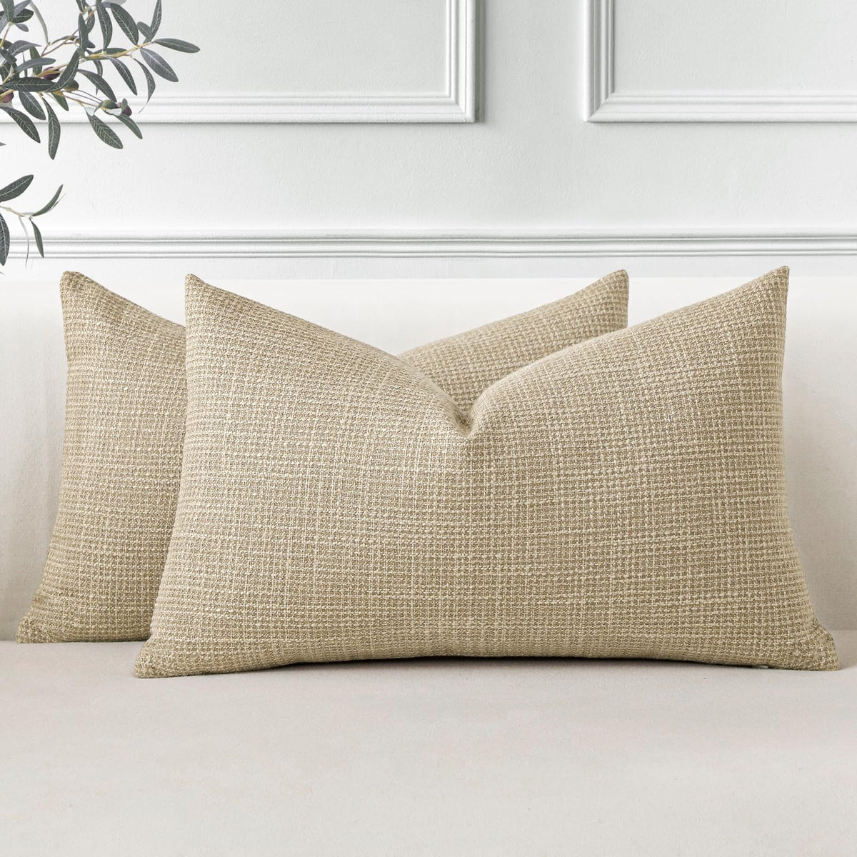 Otostar Pack Of 2 Throw Pillow Covers 12X20 Inch Linen Light Tan Pillowcases Farmhouse Decorative Solid Pillow Covers 30X50 Cm L