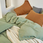 Simple&Opulence 100% Linen Duvet Cover Set 3Pcs Natural French Basic Style Washed Flax Solid Color Breathable Soft Farmhouse Bed