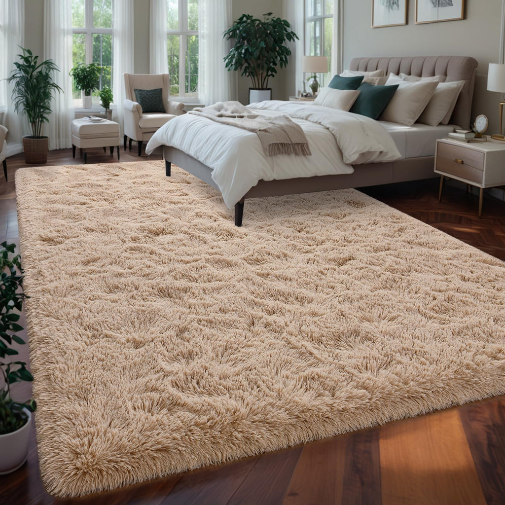 Larhom Soft Area Rugs For Living Room Bedroom, 4X6 Feet Beige Shag Rug Carpet, Plush Fluffy Carpet For Kids Girls Room, Nursery