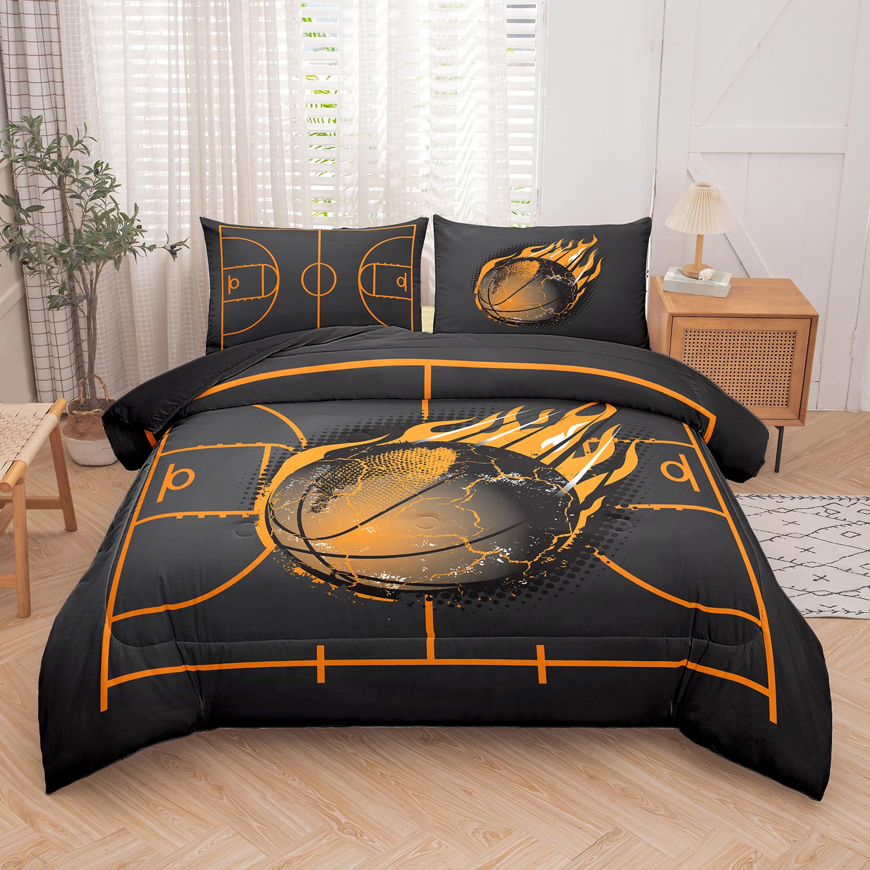 Ninenine Basketball Comforter Sports Bedding Sets For Boys,Queen Comforter Sets For Kids,Basketball Bedding Set(1Comforter, 1Fla