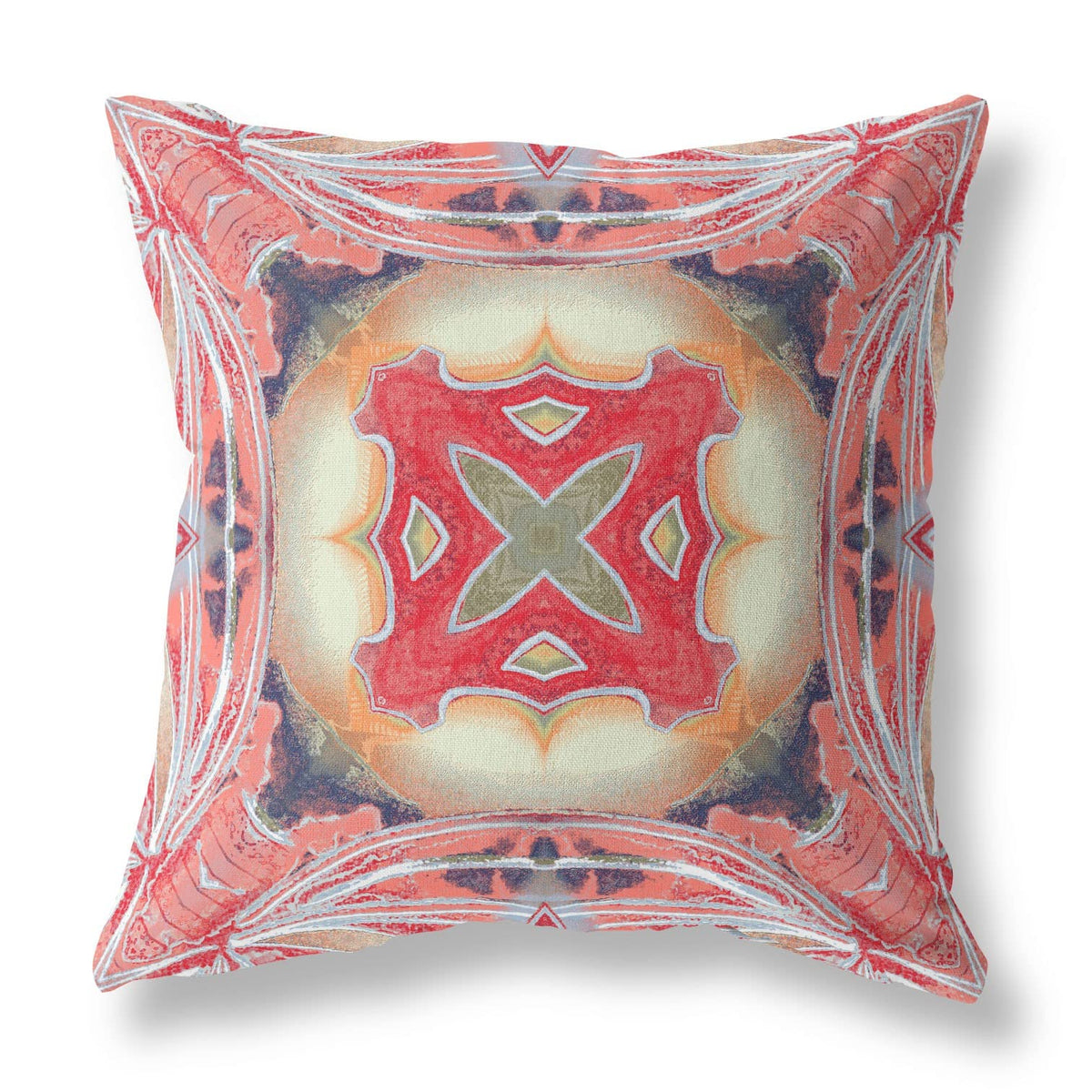 HomeRoots Pink Peach Red 20â€ Peach Red Geo Tribal Suede Throw Pillow