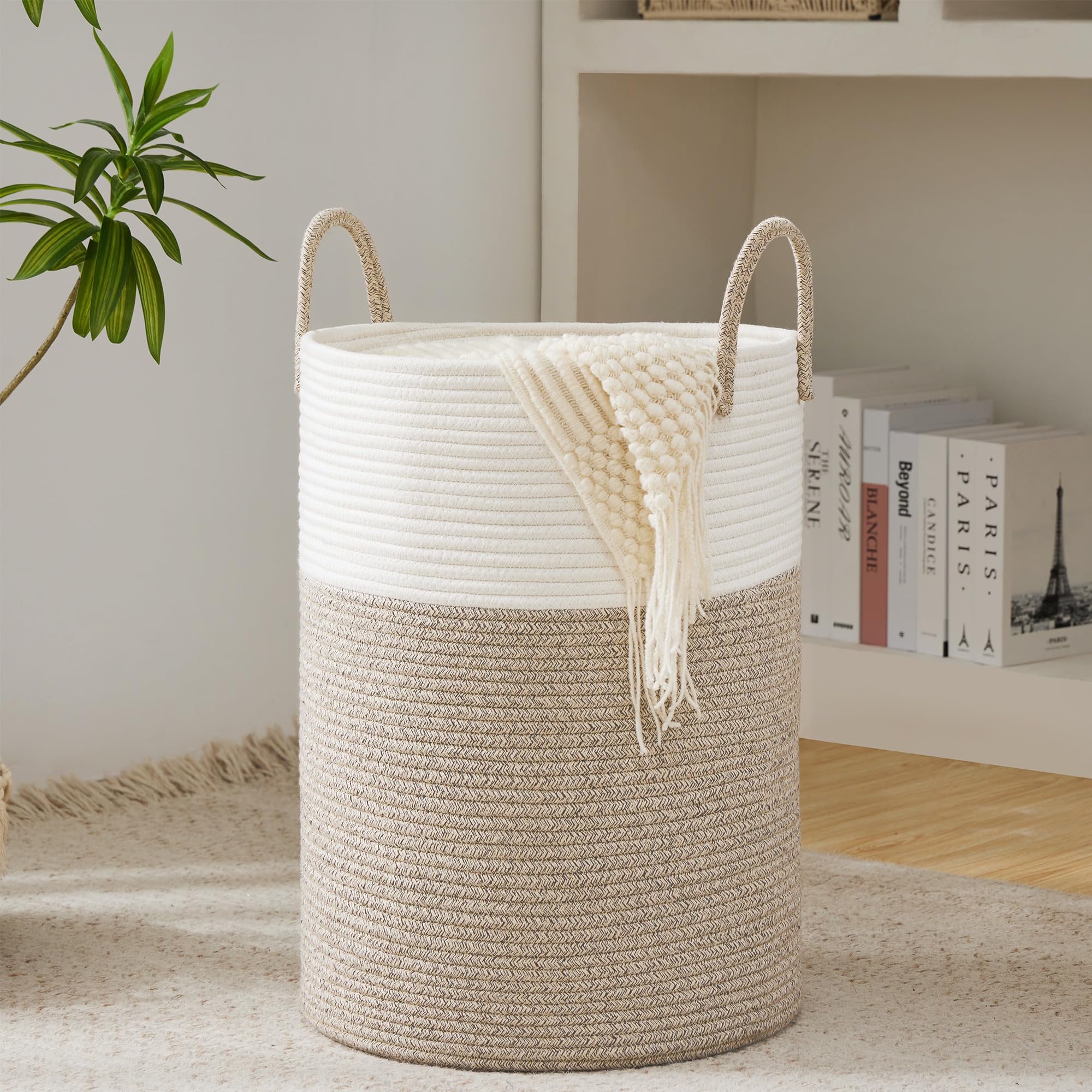 Cotton Rope Laundry Basket by YOUDENOVA, 72L Woven Collapsible Laundry Hamper, Clothes Hamper with Reinforced Handles in the Lau