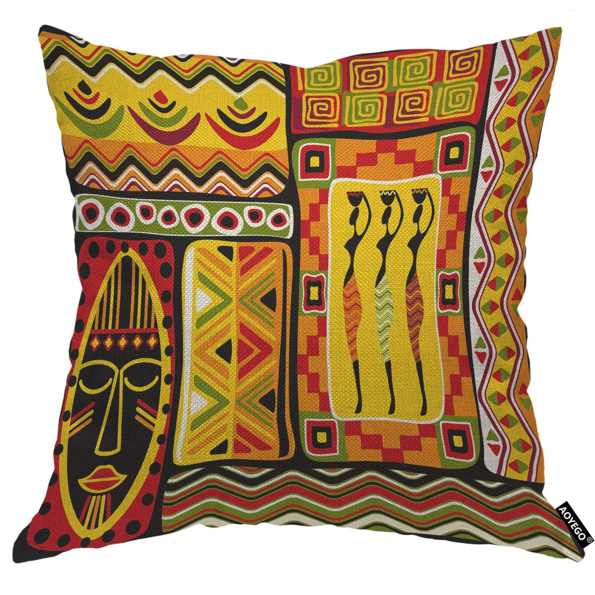 Aoyego African Design Elements Throw Pillow Cover Culture Face History Indigenous Aboriginal Graphic Pillow Case 18X18 Inch Deco
