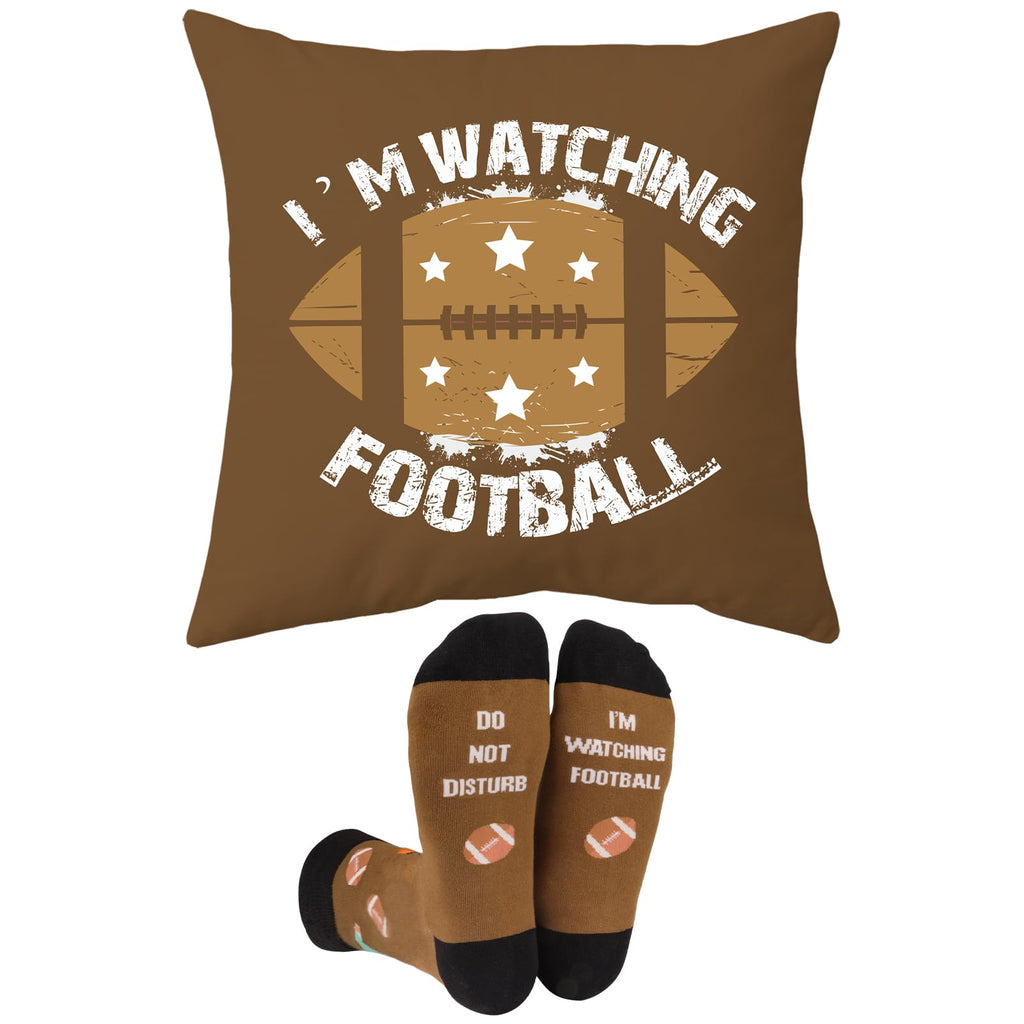 Football Pillow Cover 18X18 Inch And Funny Socks, Super Bowl Party Decorations, Valentines Day Gifts For Teen Boys Men Him