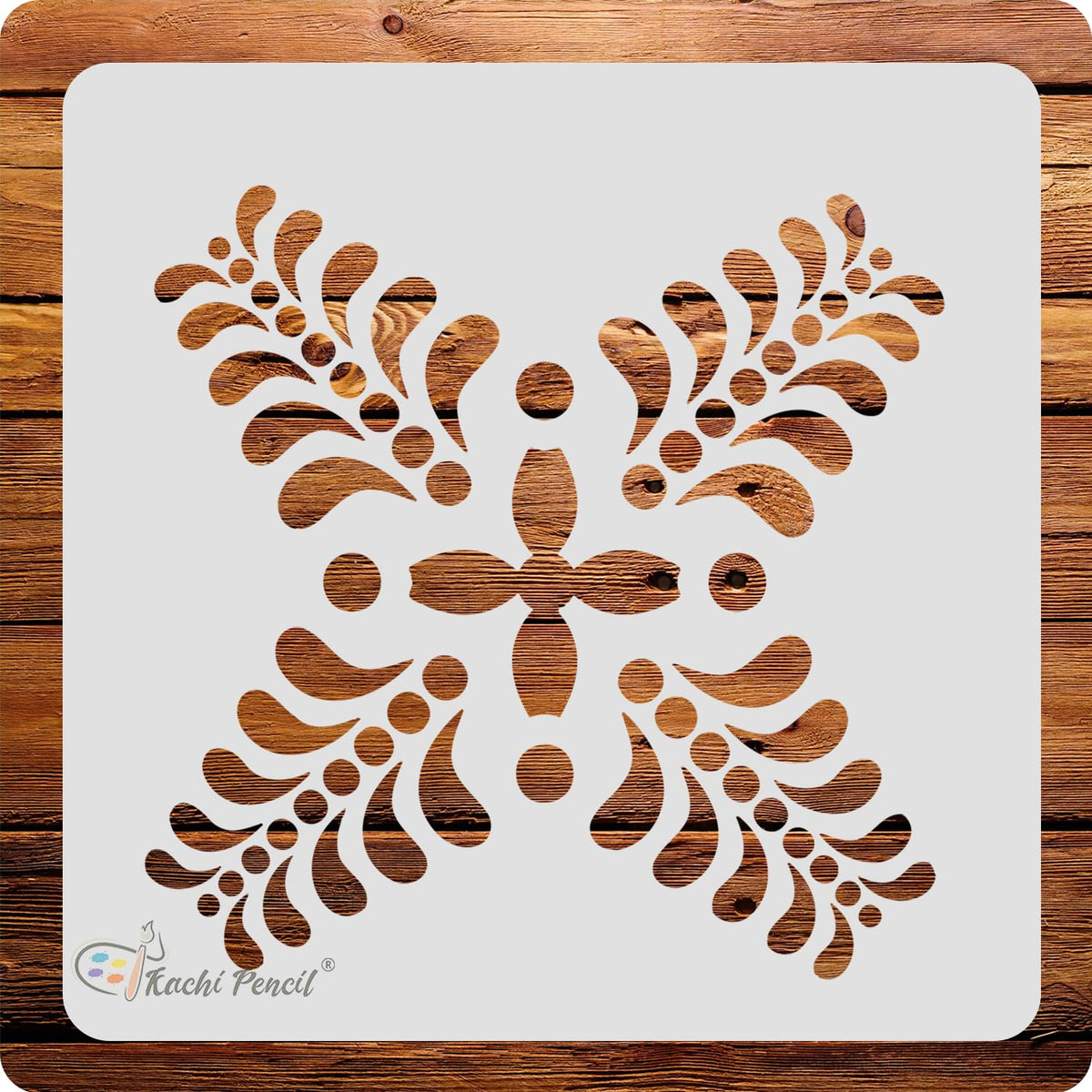 Kachi Pencil Leaf Mandala Design Craft Stencil for Art and Painting, Size 6 x 6 inch Reusable Stencil for Painting, Fabric, Glas