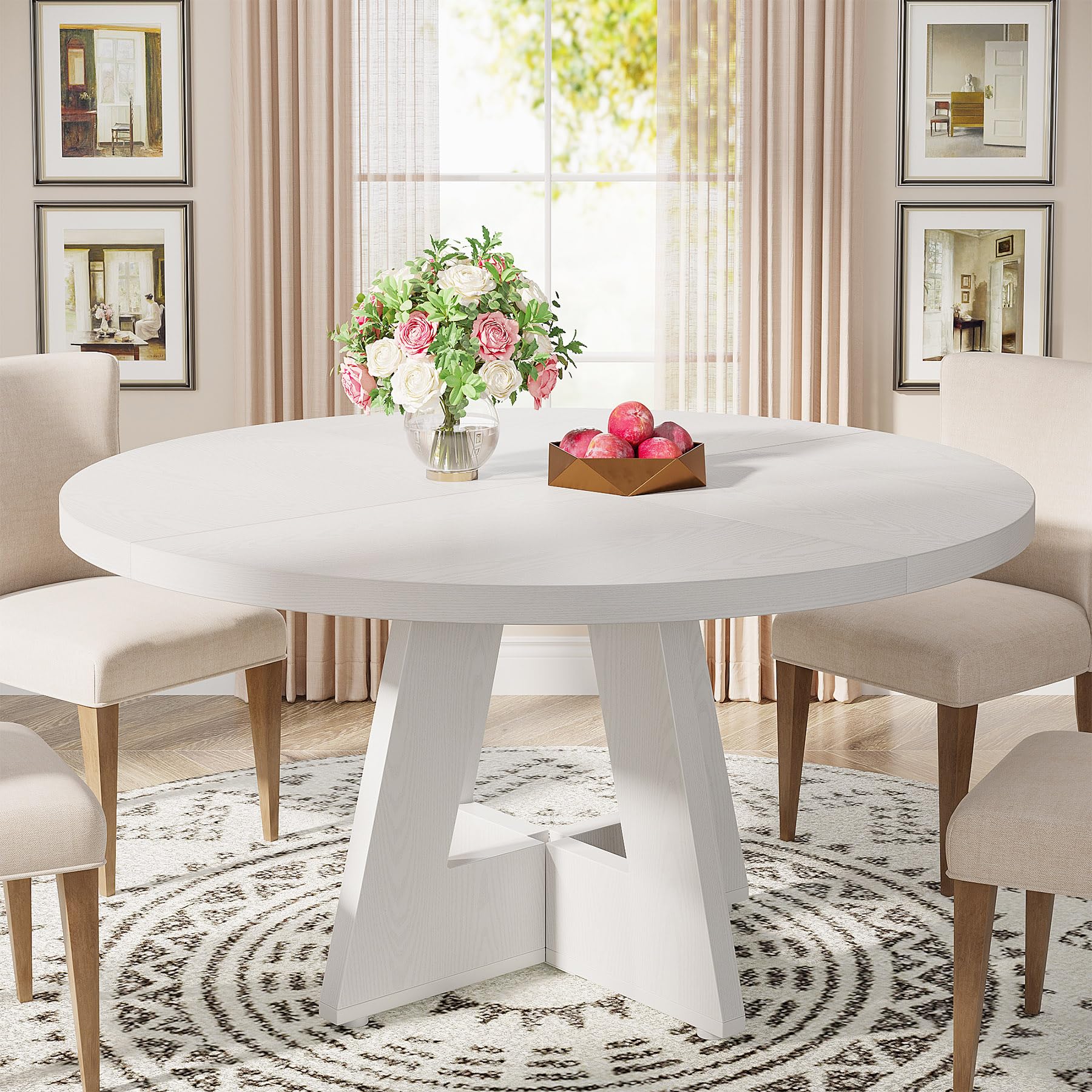 Tribesigns Round Dining Table Wood Kitchen Table for Dining Room, 47 in Dinning Room Tables for 4-6, Circle Dinner Table with Wo