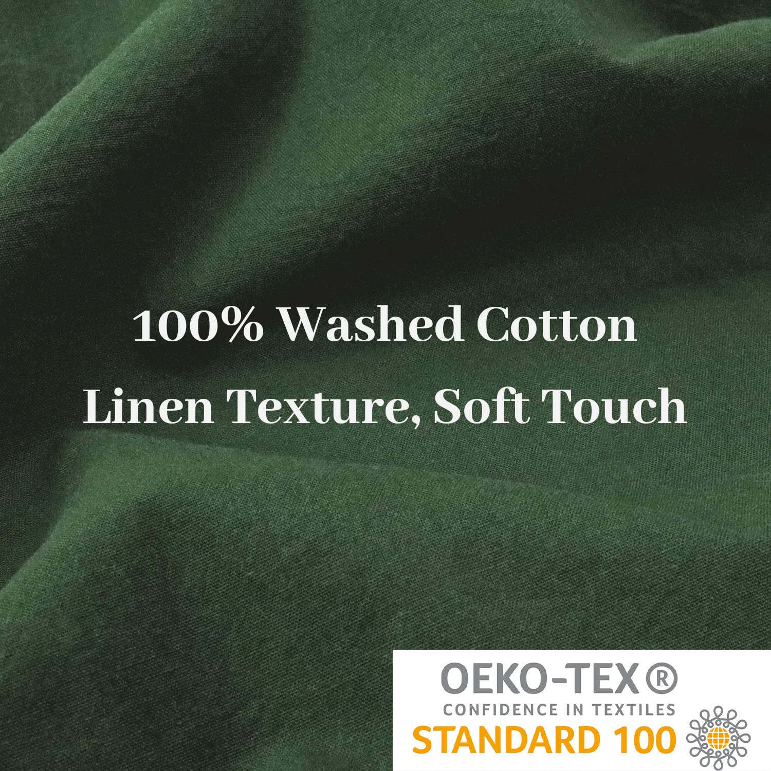 Nexhome Pro Duvet Cover Set California King Linen Look Textured Organic Natural 100% Washed Cotton Duvet Cover 3 Pieces Bedding Set With Zipper Closure, Breathable, Soft, Forest Green (No Comforter)