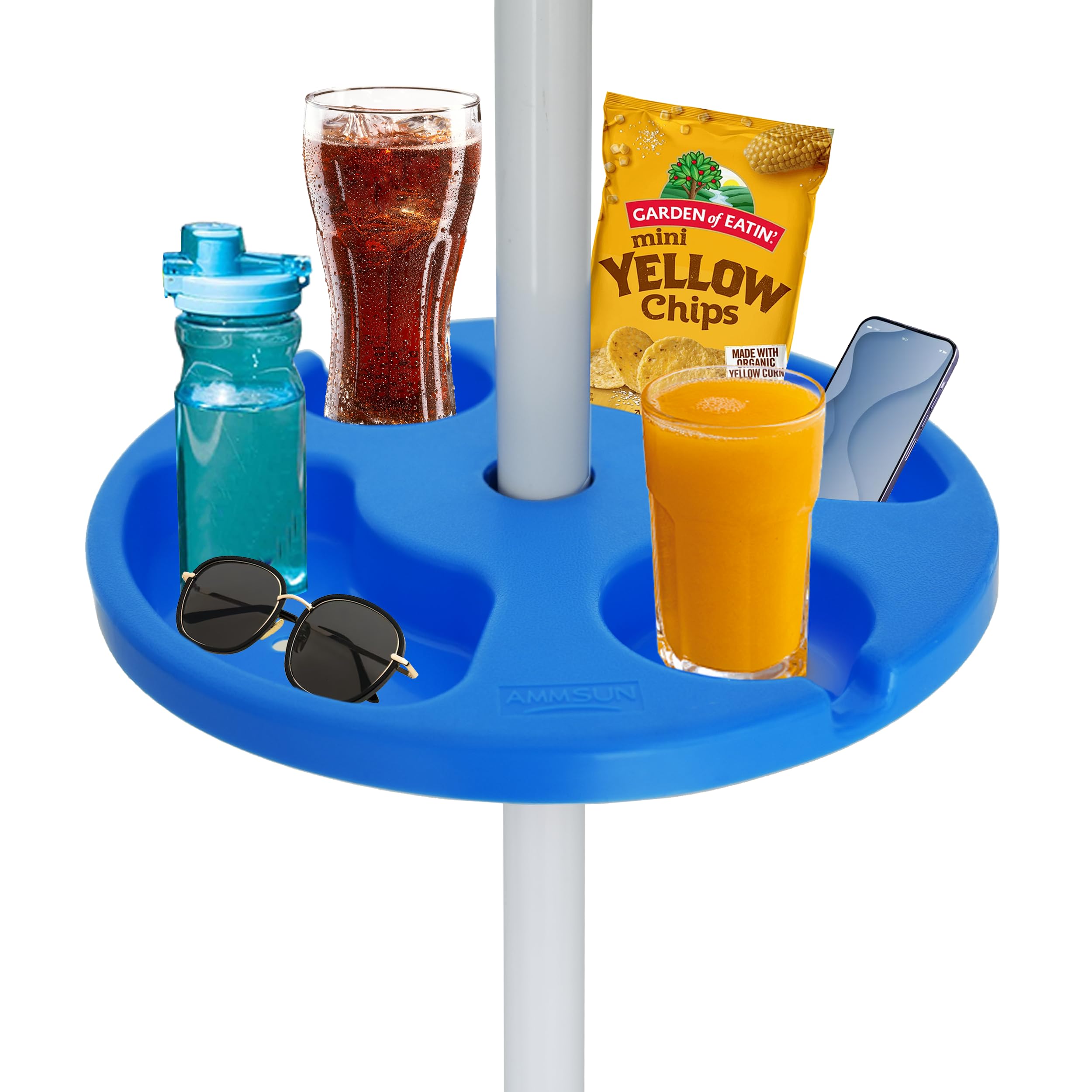 Ammsun 13'' Beach Umbrella Table Tray For Beach, Patio, Garden, Swimming Pool With Cup Holders, Snack Compartments Blue