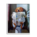 Stupell Industries Dog Reading the Newspaper On Toilet Funny Painting Framed Giclee Art Design by Lucia Heffernan