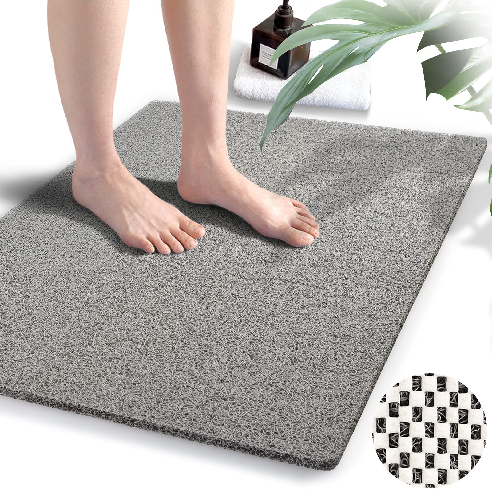 Shower Mats Non Slip Without Suction Cups, 23.6  34.6 Inch, Bath Mat for Textured Tub Surface, Loofah Mats for Shower and Bathro