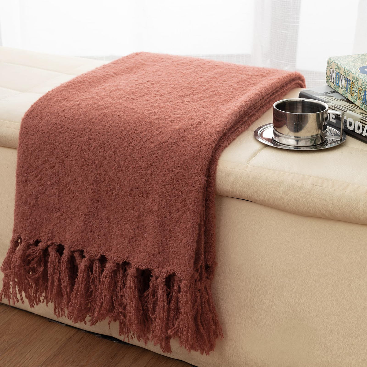 Gealaek Fall Throw Blanket Lightweight Fuzzy Soft Cozy Decorative Blankets For Sofa Bed Farmhouse Throw Blanket Rust With Fringe
