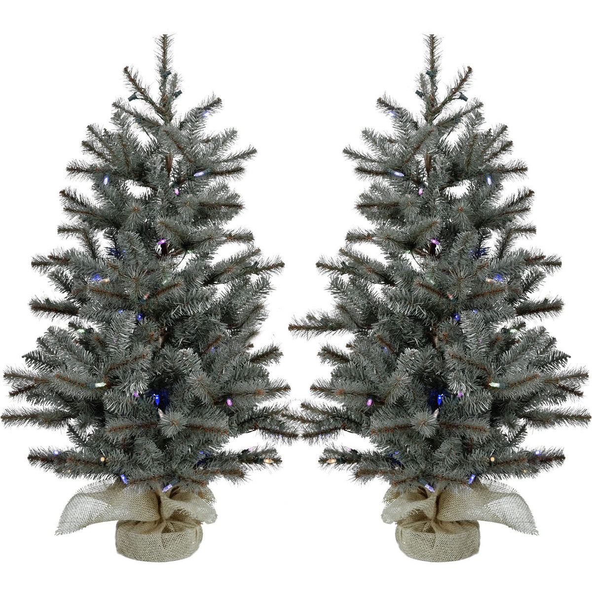 Christmas Time 3-Ft. Prelit Yardville Pine Accent Tree In Burlap Bag, Multi-Color Led Lights, Set Of 2, Ct-Yv042-Ml/S2, Green