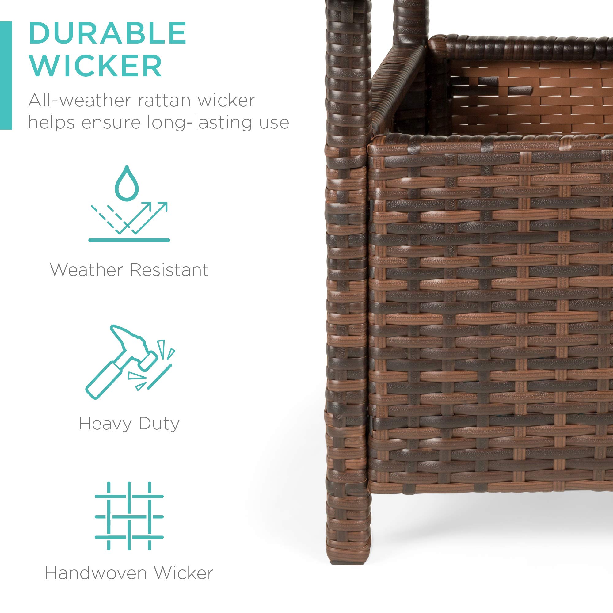 Best Choice Products Wicker Side Table With Umbrella Hole, Square Pe Rattan Outdoor End Table For Patio, Garden, Poolside, Deck W/Uv-Resistant Frame, Storage Space - Brown