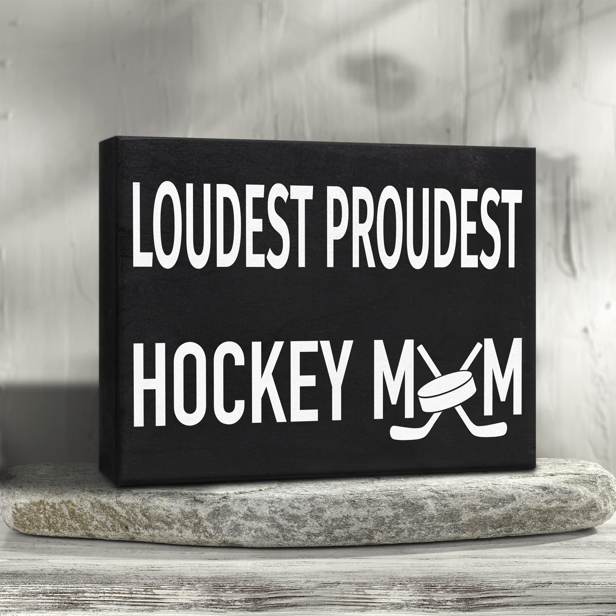 Jennygems Hockey Mom Gifts, Loudest Proudest Hockey Mom Wooden Sign, Decor And Wall Hanging, Made In Usa