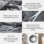 Mildly Super Soft Duvet Cover - 100% Washed Microfiber Dark Grey Comforter Cover Set 3 Pieces With Zipper Closure & Corner Ties