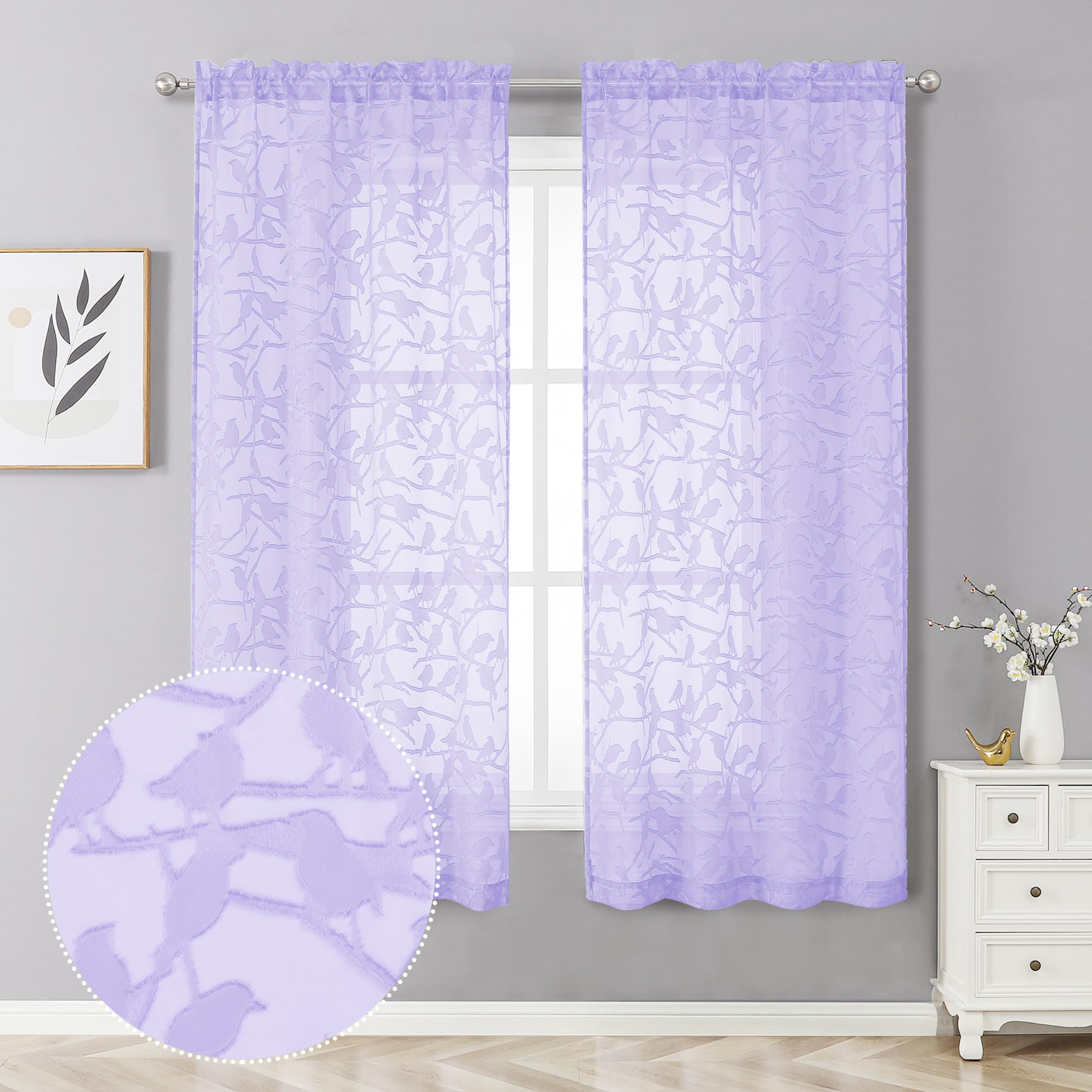 Ovzme Anji 2 Panels Sheer Curtains 63 Inches Long, Balance Light & Privacy Textured Semi Sheer Drapes For Bedroom Living Room, 3