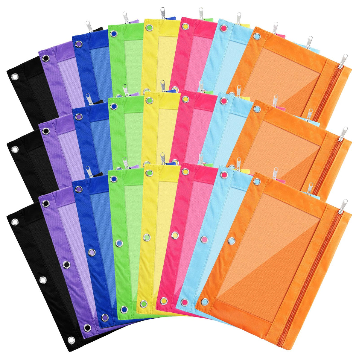 Boao 24 Pcs Pencil Pouch For 3 Rings Binder Pencil Bags Bulk With Zipper Colorful Pencil Case Stationery Bag With Clear Window F