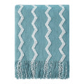 Bourina Fluffy Chenille Knitted Fringe Throw Blanket Lightweight Soft Cozy For Bed Sofa Chair Throw Blankets, Blue 50' X 60'