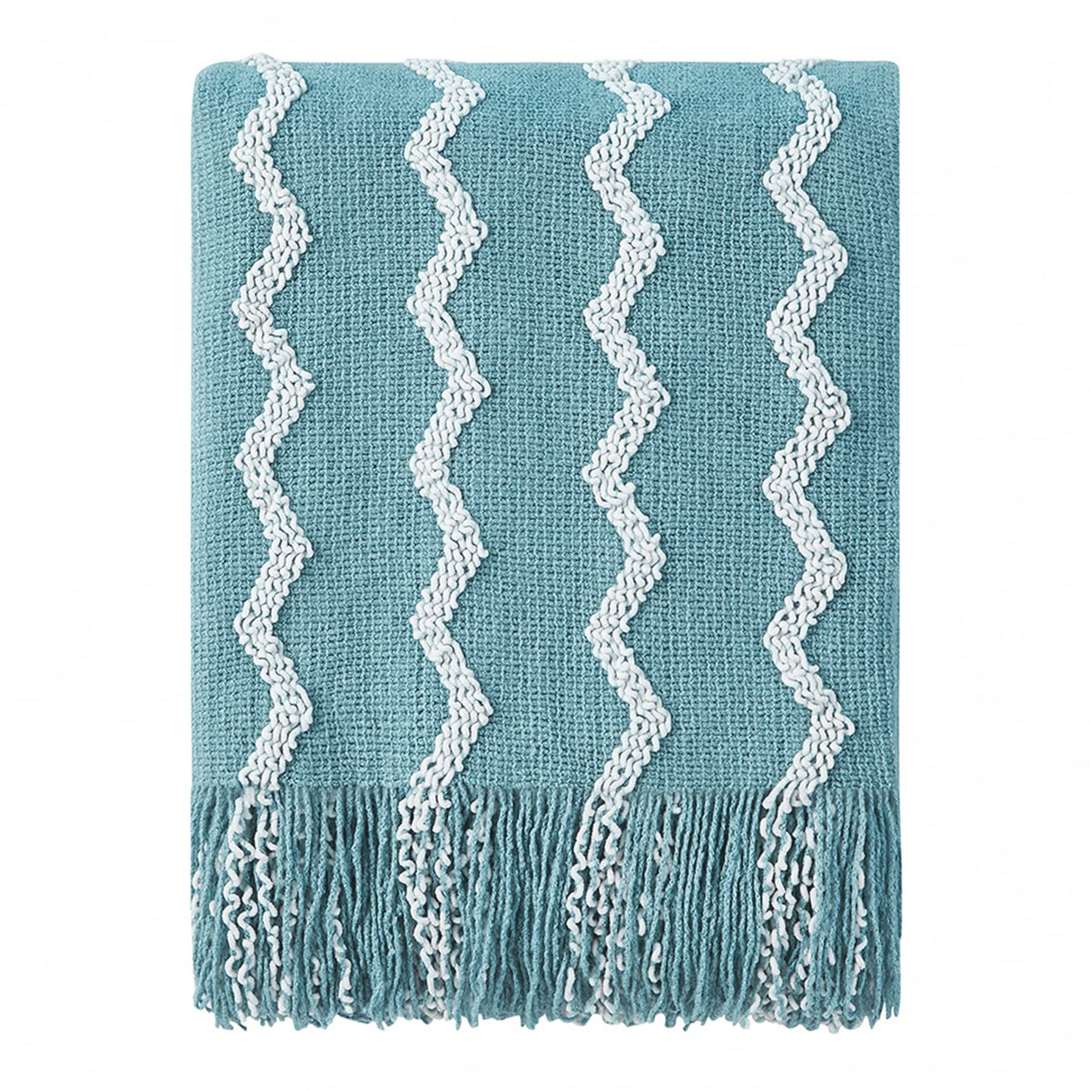 Bourina Fluffy Chenille Knitted Fringe Throw Blanket Lightweight Soft Cozy For Bed Sofa Chair Throw Blankets, Blue 50' X 60'
