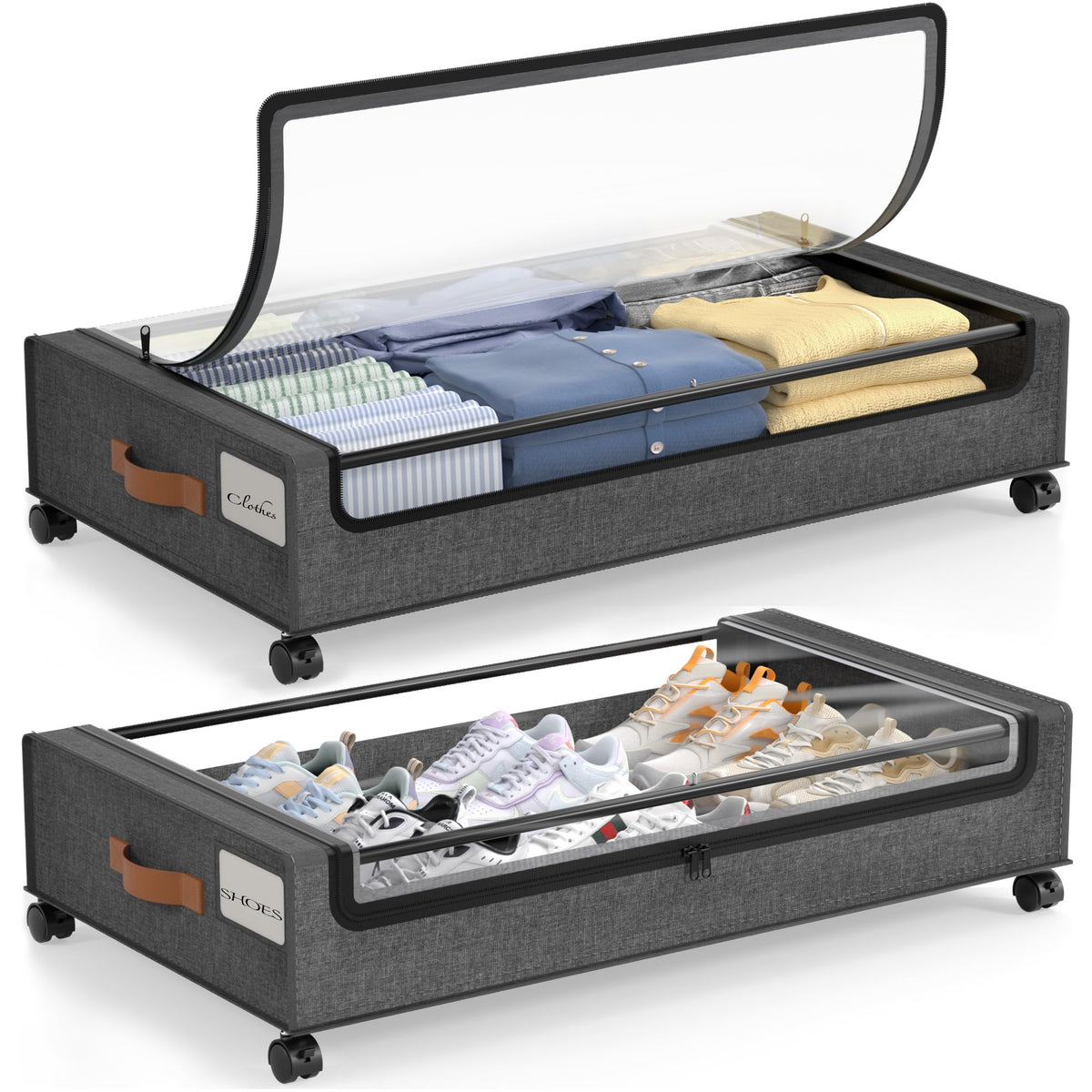 LAMU Under Bed Storage Containers with Wheels, 2 Pack, Hemp Grey