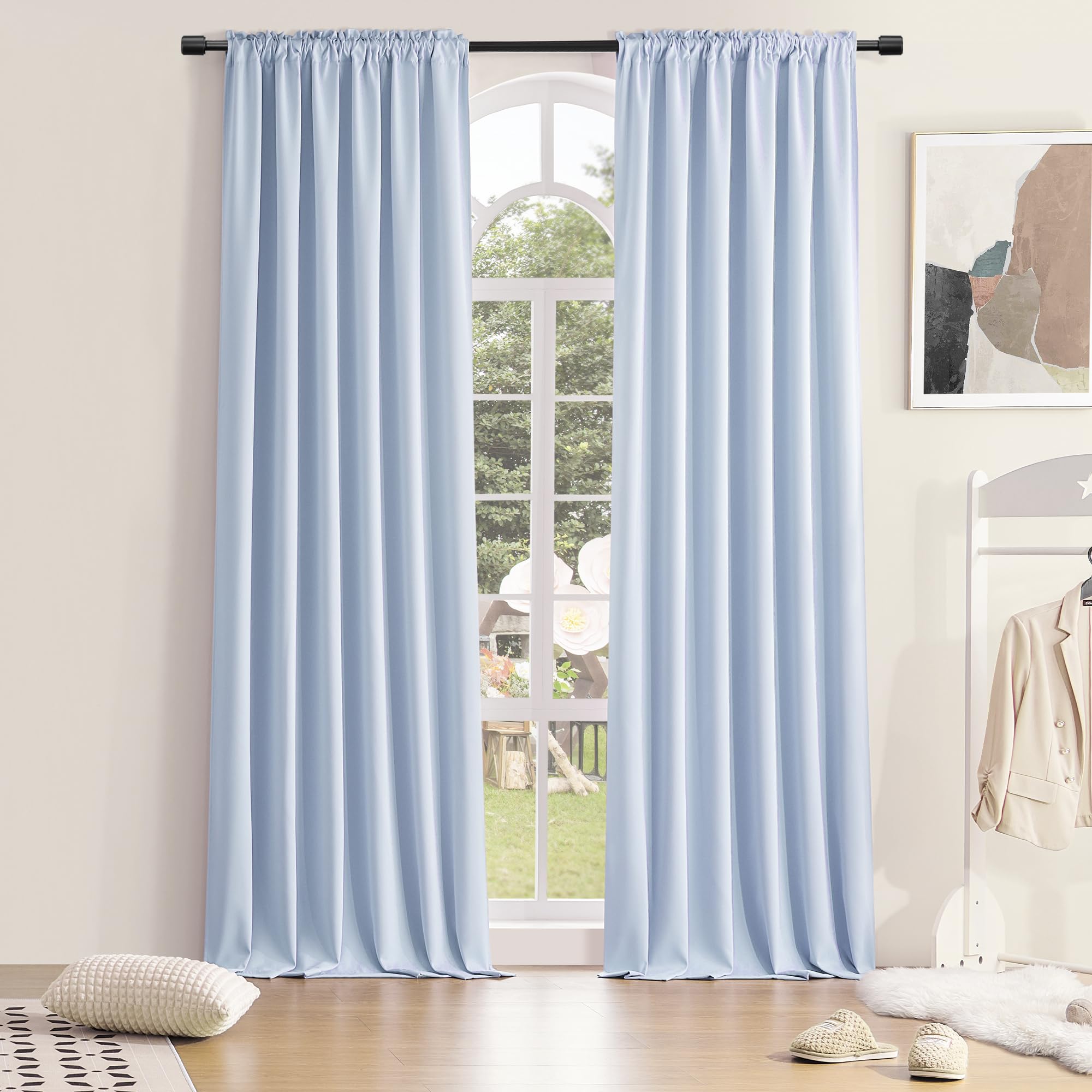 Donren Extra Long 96 Inches Length Curtains For Patio Door - Light Blue Room Darkening Thermal Insulated Curtain Panels (2 Piece