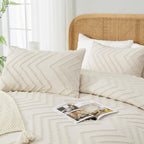 Andency California King Comforter Set Beige, Boho Cal King Cream Soft Warm Tufted Neutral Bedding Comforter Sets, 3 Pieces Cali King Aesthetic Chevron Farmhouse Cute Bohemian Textured Bedding Set