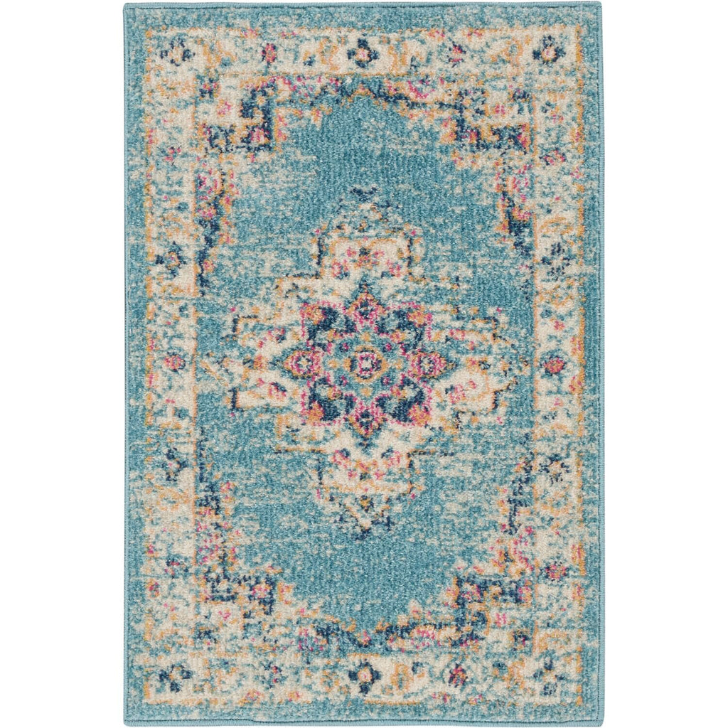 Nourison Passion Light Blue 1'10' X 2'10' Area Rug, Boho, Traditional, Easy Cleaning, Non Shedding, Bed Room, Living Room, Hallway, (2' X 3')