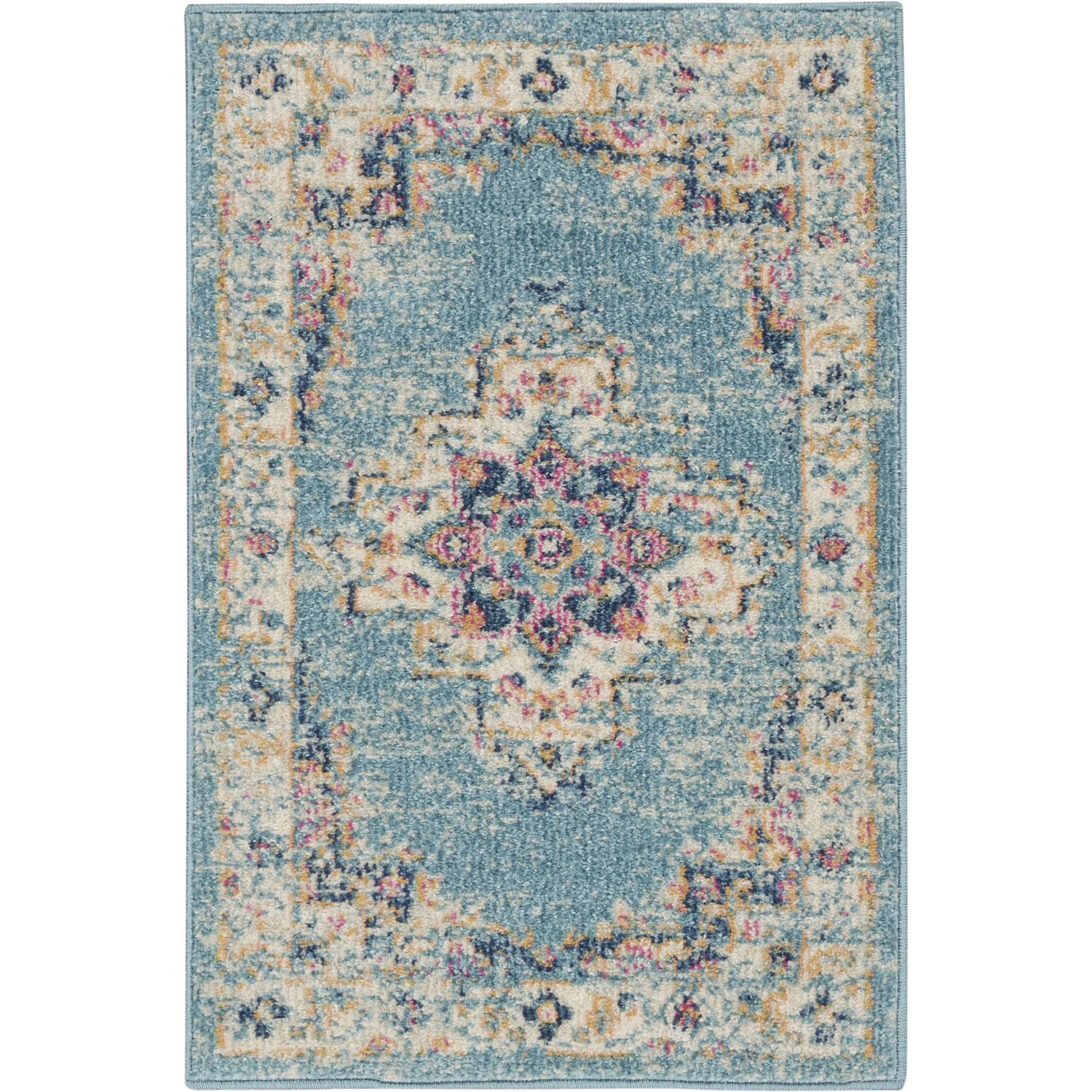 Nourison Passion Light Blue 1'10' X 2'10' Area Rug, Boho, Traditional, Easy Cleaning, Non Shedding, Bed Room, Living Room, Hallway, (2' X 3')