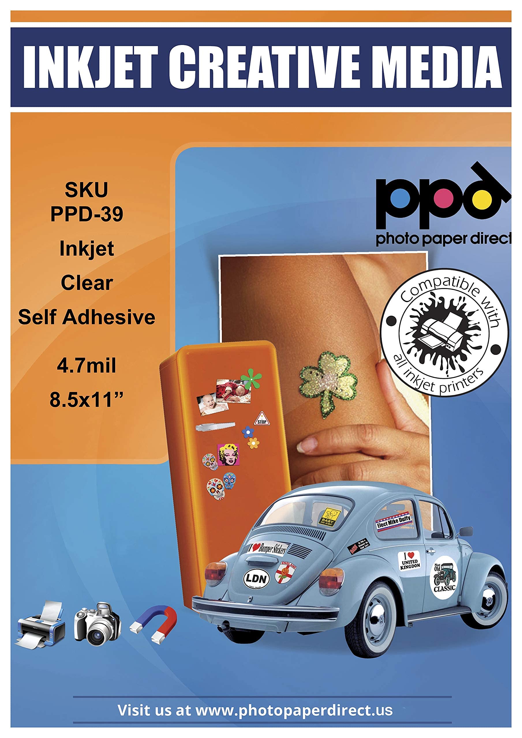 Ppd 50 Sheets Inkjet Clear Transparent Self Adhesive Sticker Paper 8.5X11 Full Sheet Photo Quality Instant Dry Scratch And Tear