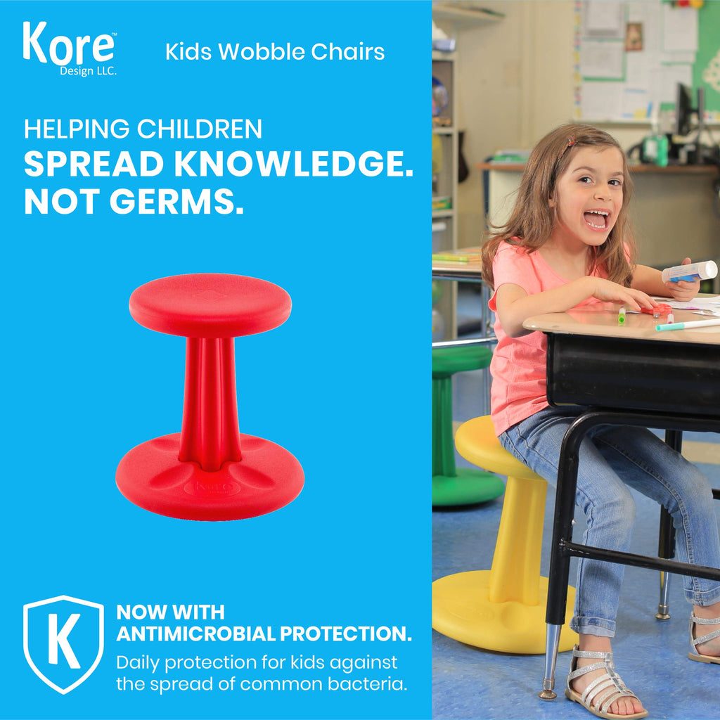 KORE Design Wobble Stool Chair, Girls + Boys Kid Desk Stools, Ergonomic Small Office Chairs, Flexible Seating for Active Kids, ADD/ADHD, Classroom, School, Home, Junior (16in), Age 8-9 yrs, Red