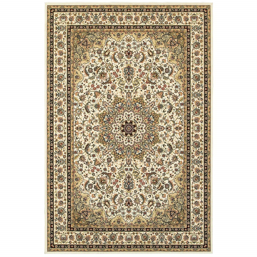 HomeRoots Polypropylene 5' x 8' Ivory Beige Machine Woven Oriental Indoor Area Rug