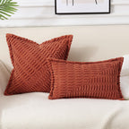 Decoruhome Fall Decorative Rust Throw Pillow Covers 18X18 Set Of 2 With Splicing, Boho Soft Corduroy Broadside Twill Pillow Cove