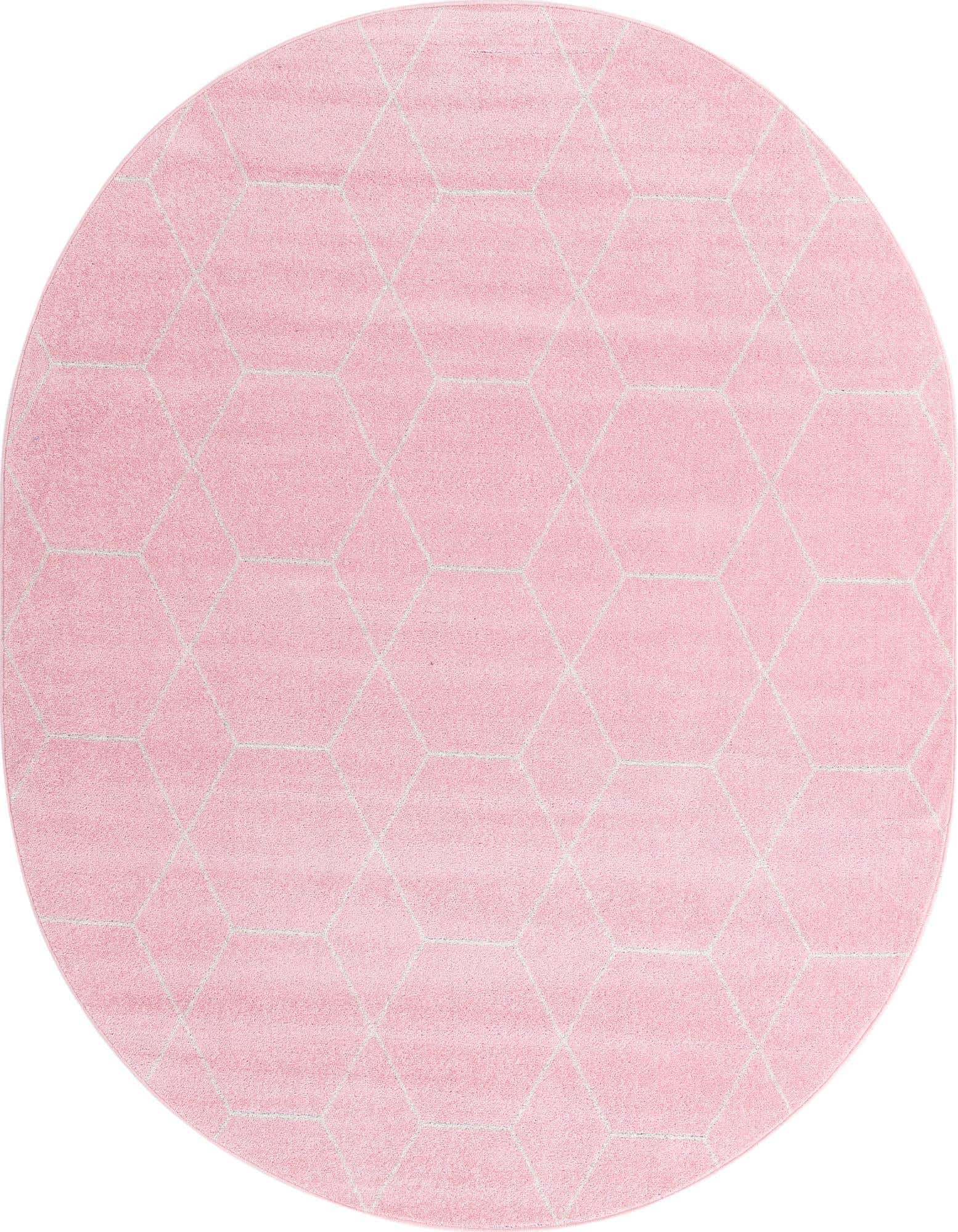 Unique Loom Trellis Frieze Collection Area Rug - Geometric (7 10 x 10 Oval, Light Pink/ Ivory)
