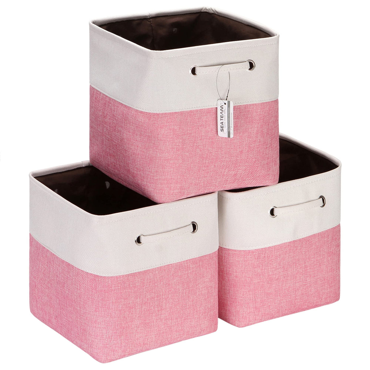 Sea Team 3-Pack Cubic Storage Basket Set, Storage Cube Organizer, Clothes Toys Bin, 11 x 11 x 11 Inches, Big Square Canvas Fabri