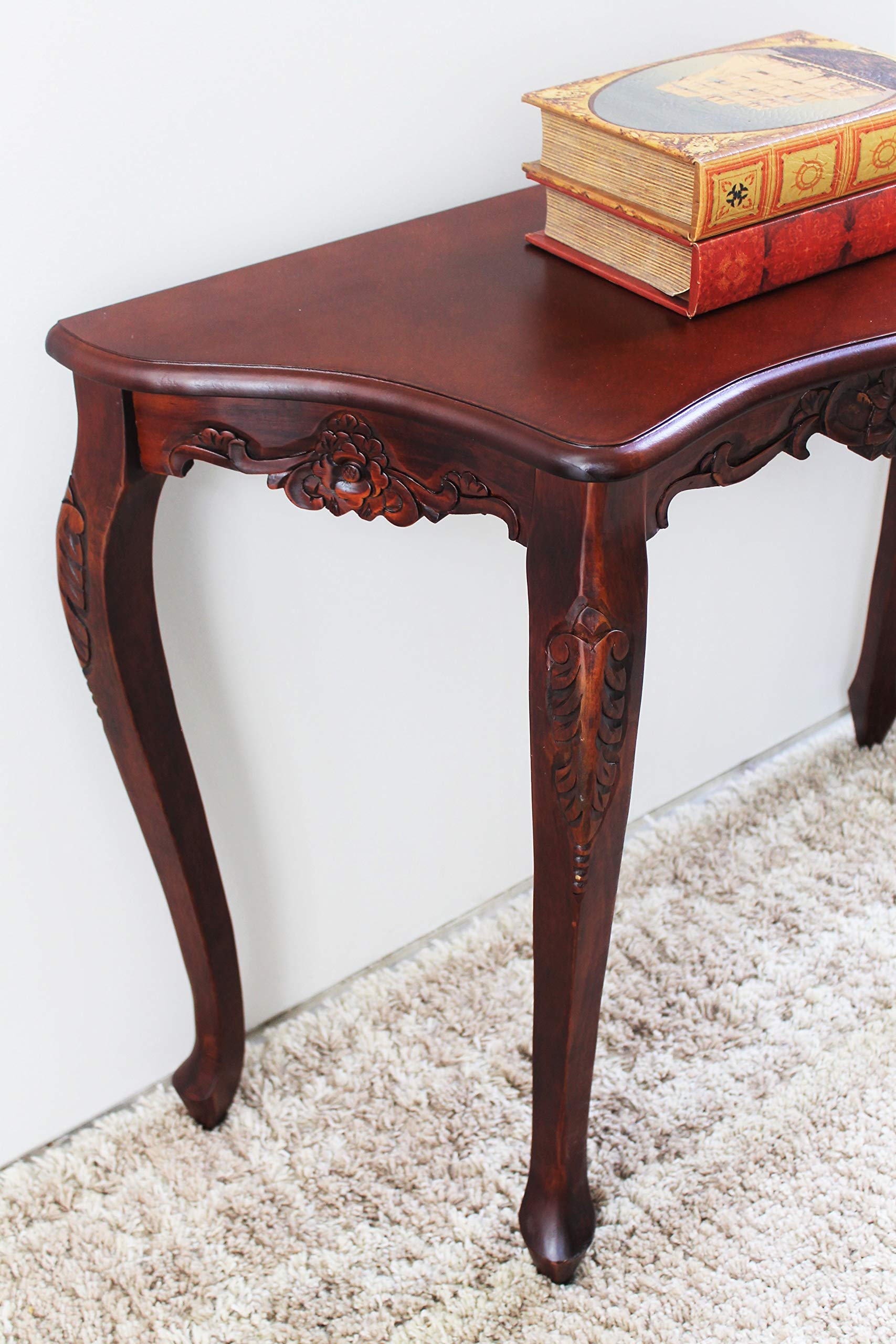 International Caravan Furniture Piece Carved Four Leg Scalloped Wall Table, 0