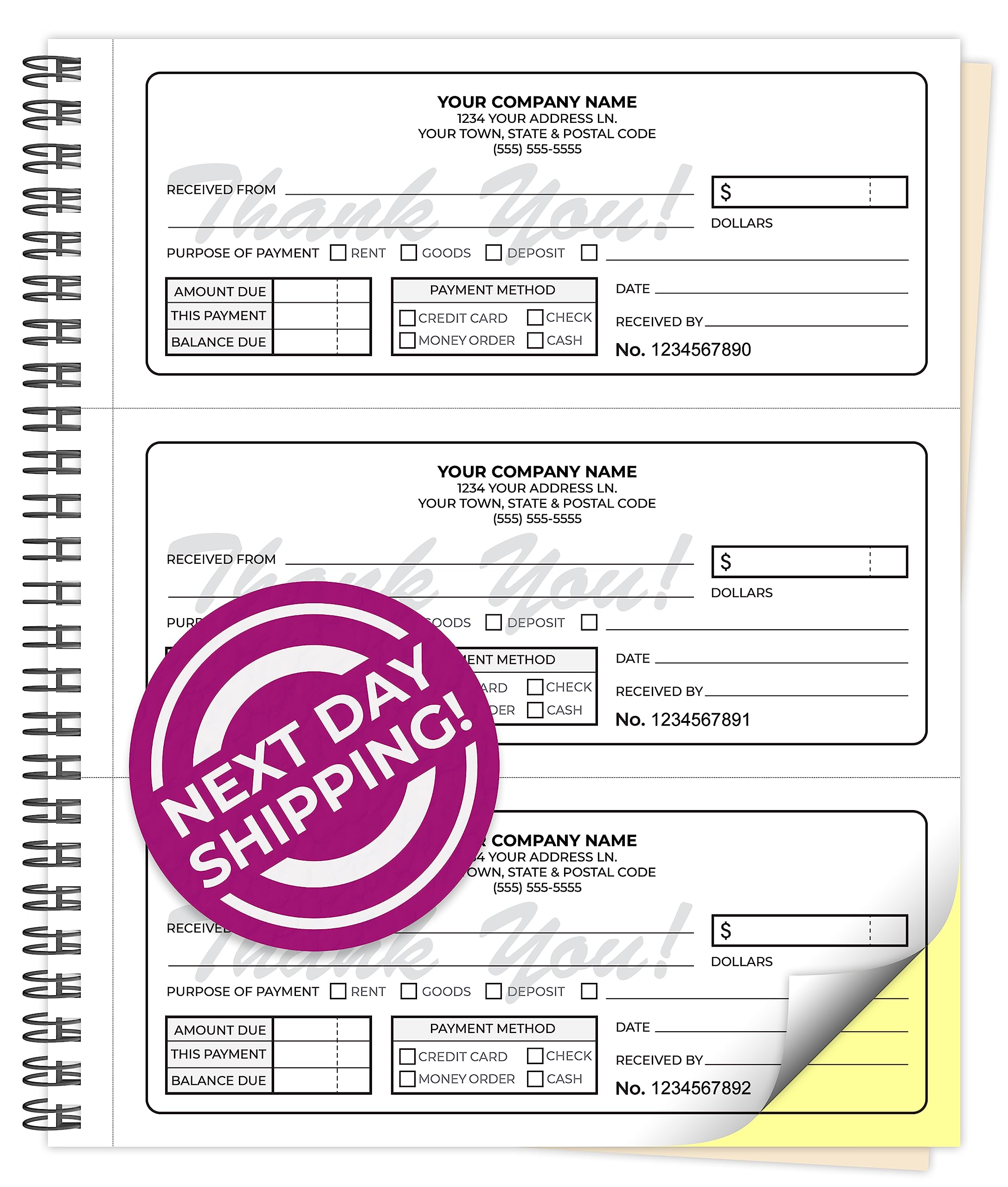 Custom 8.5 ' X 7 ' (3 Per Page) Carbonless Ncr Books In 2-Part Duplicate Invoices, Receipts, Work Orders, Sales Orders, Purcha