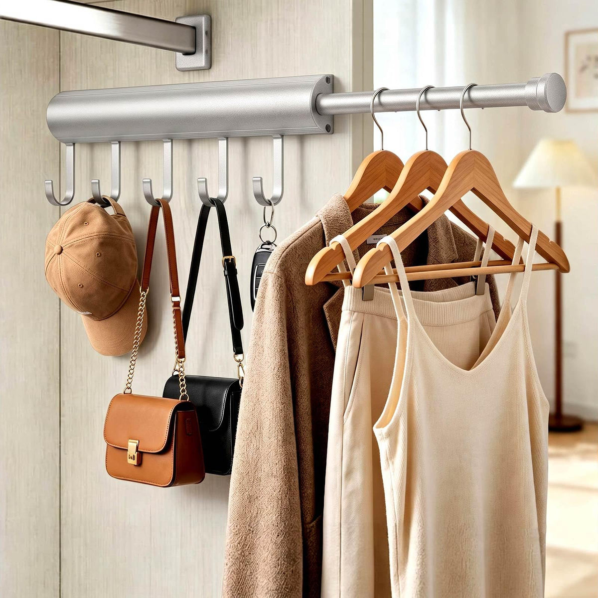 Valet Rod Closet Pull Out 12 Inch Retractable Organizer for Closet Silver