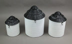 Things2Die4 Set Of 3 Black And White Vintage Farmhouse Tin Silo Canisters, One Size