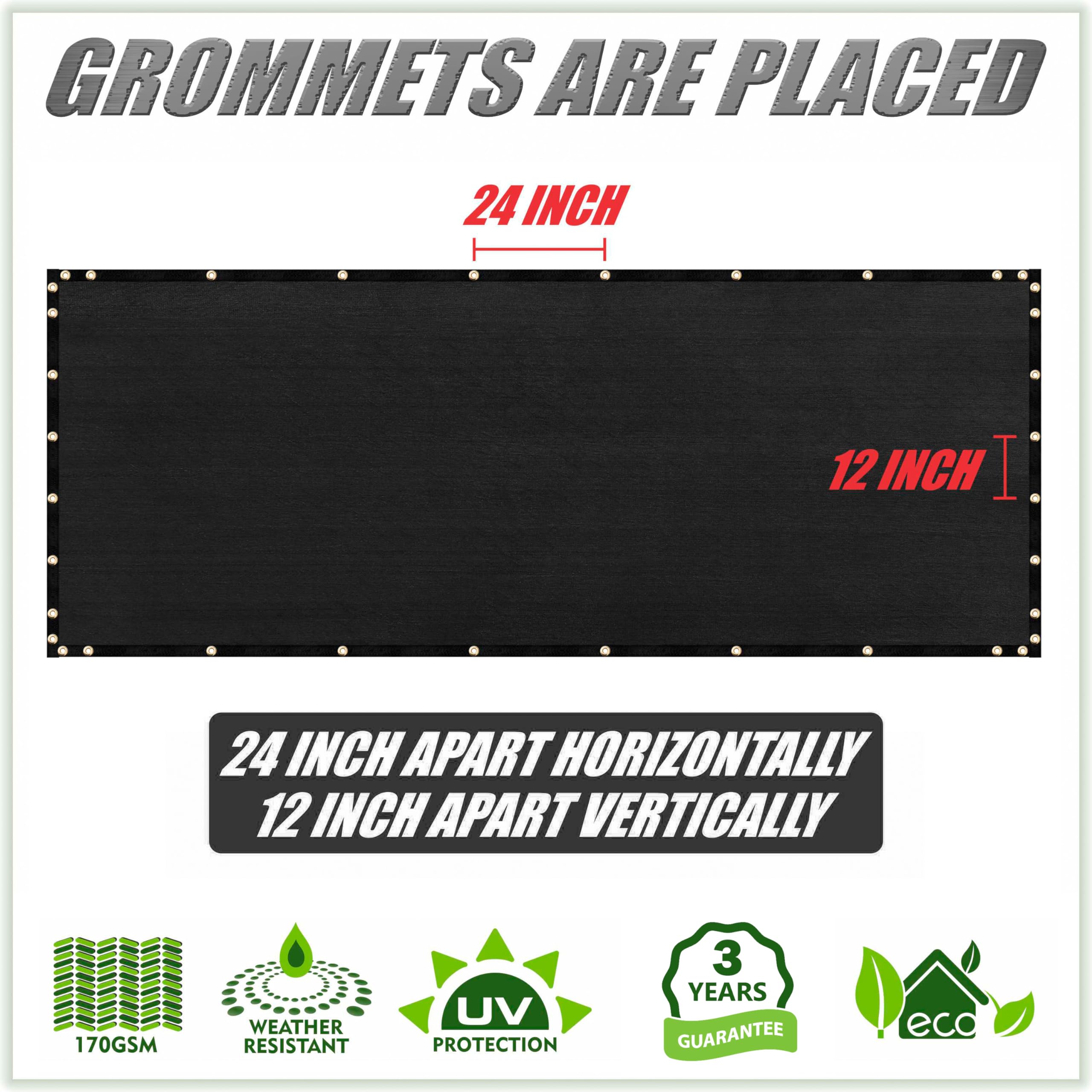 Colourtree 6' X 50' Black Fence Privacy Screen Windscreen Cover Fabric Shade Tarp Netting Mesh Cloth - Commercial Grade 170 Gsm - Cable Zip Ties Included - We Make Custom Size