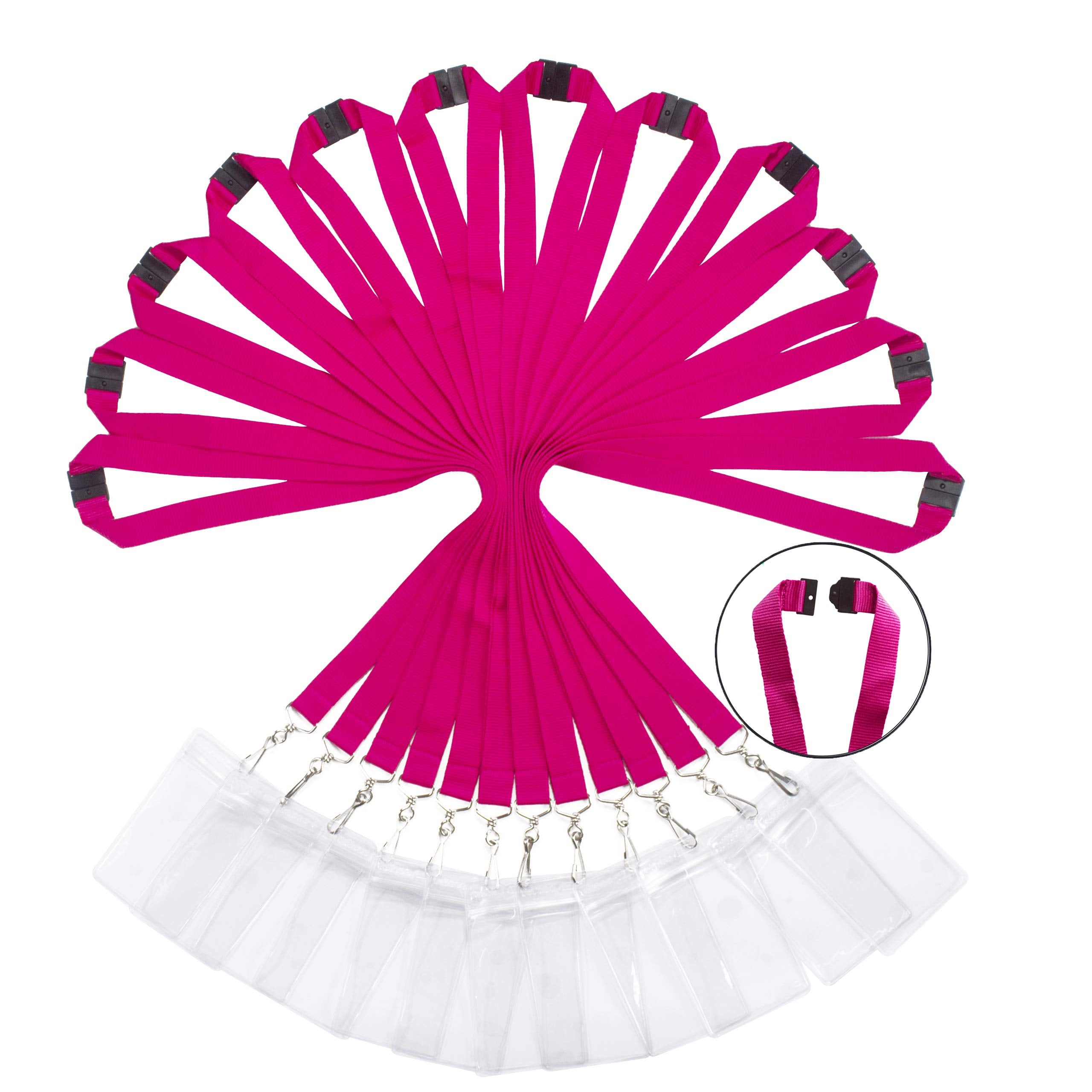 12 Pack Breakaway Lanyards With Id Badge Holder&Breakaway Clasp Neck Strap For Schools, Cruise, Office, Kids,Rose Red