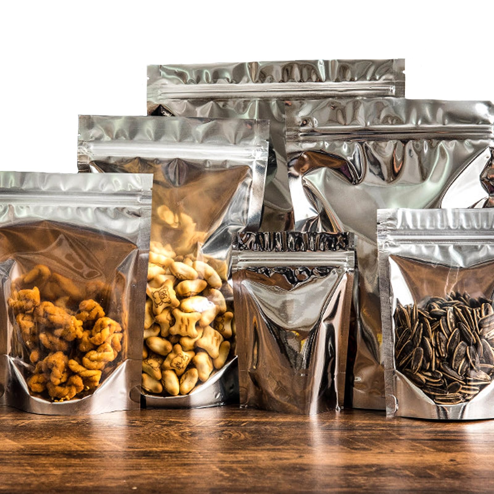 200-Pack Reclosable Mylar Bags For Food Storage 4' X 6' Small Stand Up Ziplock Bags Bulk Resealable Smell Proof Aluminum Foil