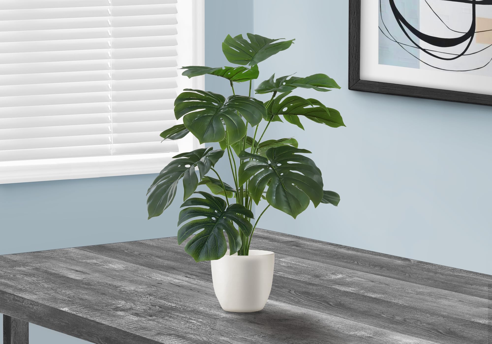 Monarch Specialties I 9551 Artificial Plant, 24' Tall, Monstera, Real Touch, Decorative, Green Leaves, White Pot