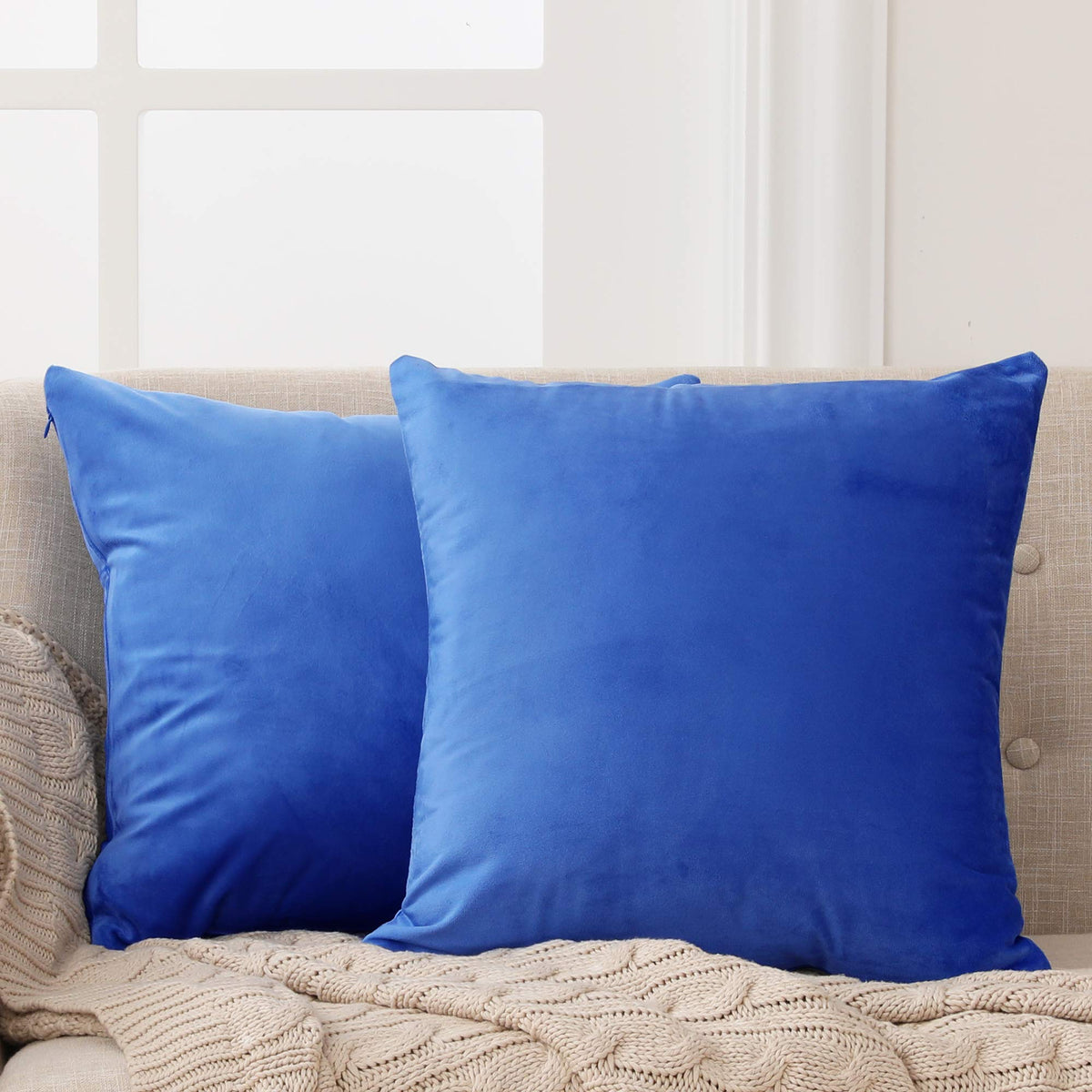 Deconovo Decorative Velvet Throw Pillow Covers For Sofa - 26X26 In, 2 Pcs, Royal Blue