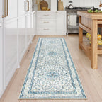 Lahome Oriental Washable Runner Rugs,2.5X8 Long Blue Bathroom Carpet Runner Non-Slip,Boho Kitchen Runner Rugs Non Skid Washable,